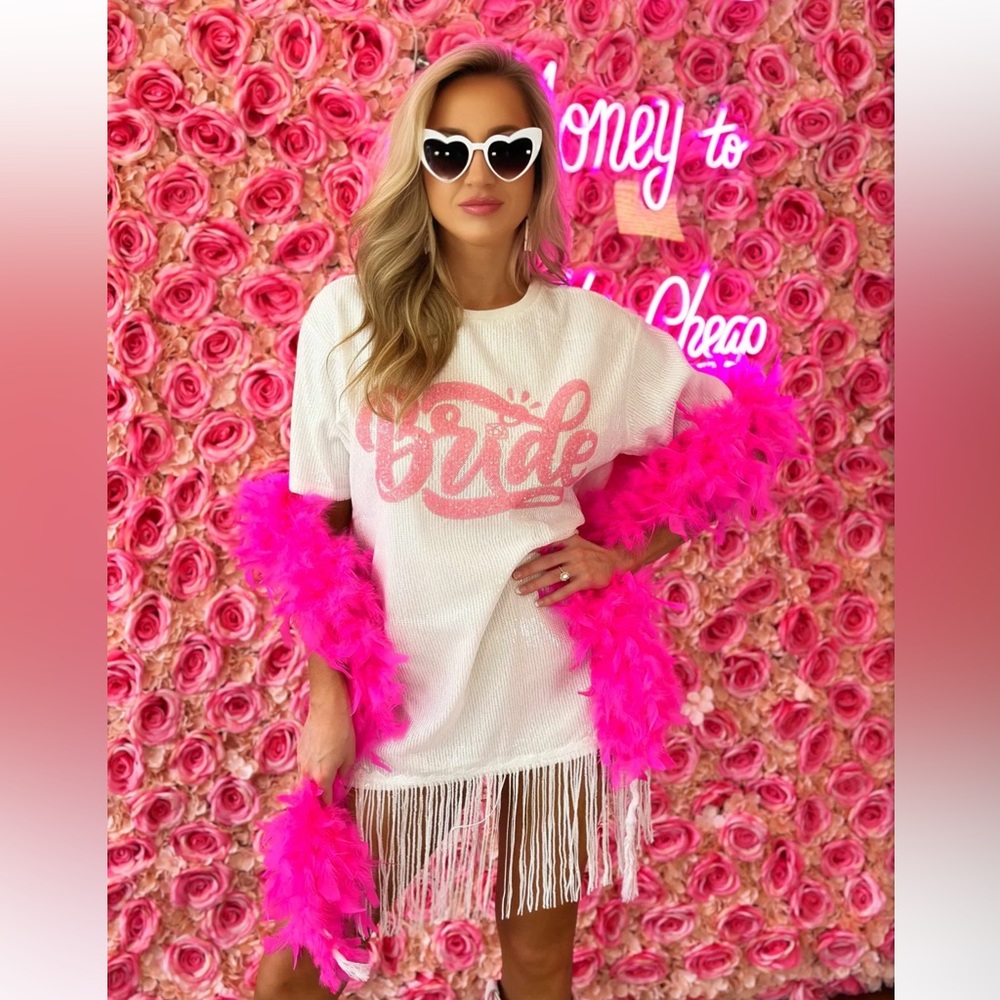 Sequin fringe bride T-shirt dress